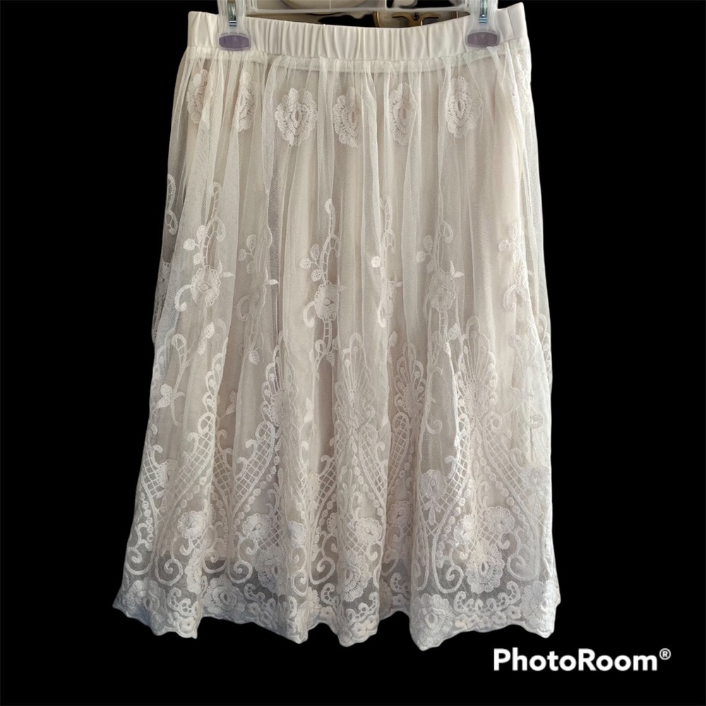 Lapis Cream Midi Crochet Lattice skirt medium Nordstroms Excellent preowned
